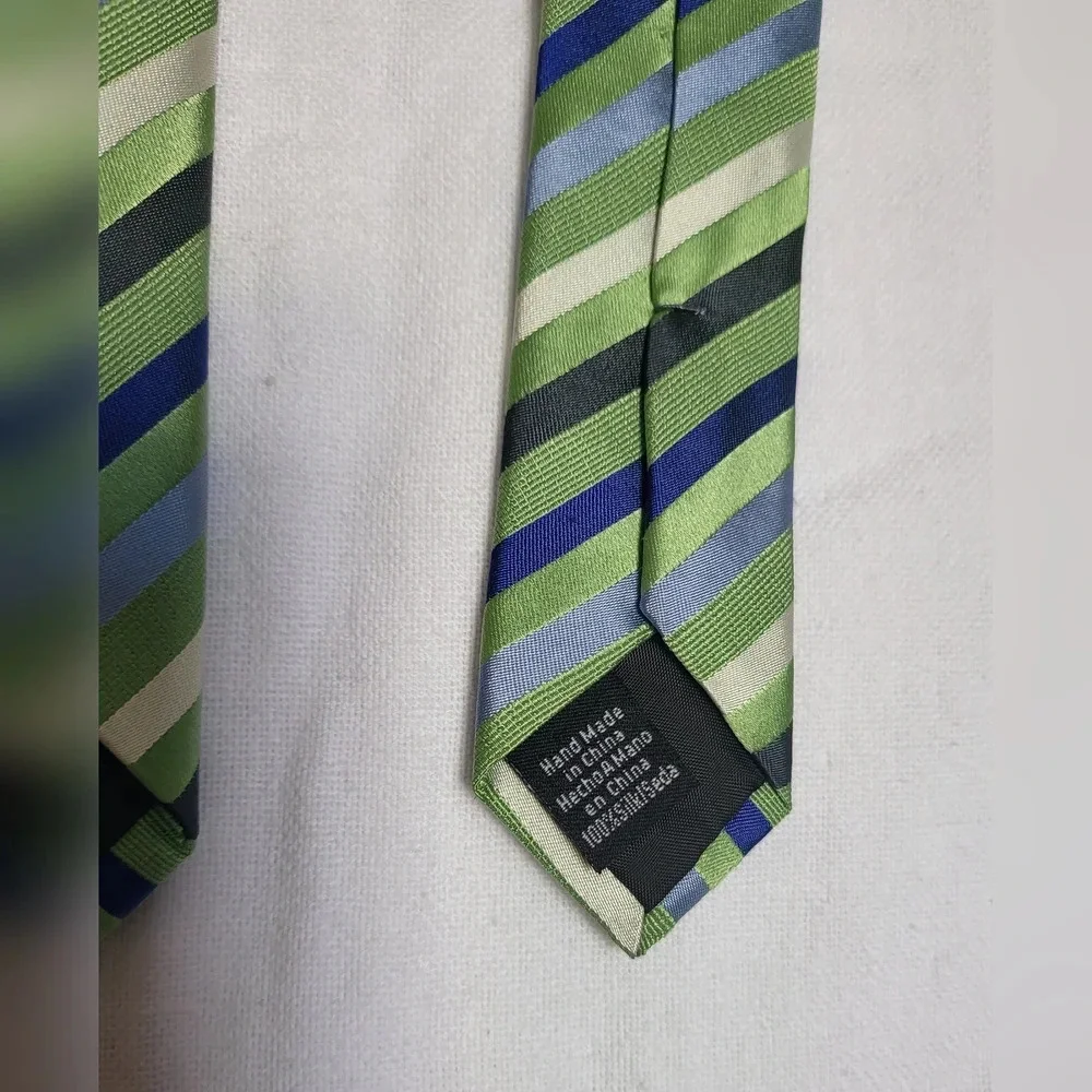 Geoffrey Beene Preppy Blue Green 100% Silk Striped Career Tie Vintage‎